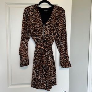 Printed Tie Waist Long Sleeve Shirt Dress